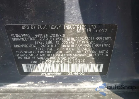 2013 Subaru Forester 2.5X Touring from USA, damaged, VIN JF2SHAHC6DH415936